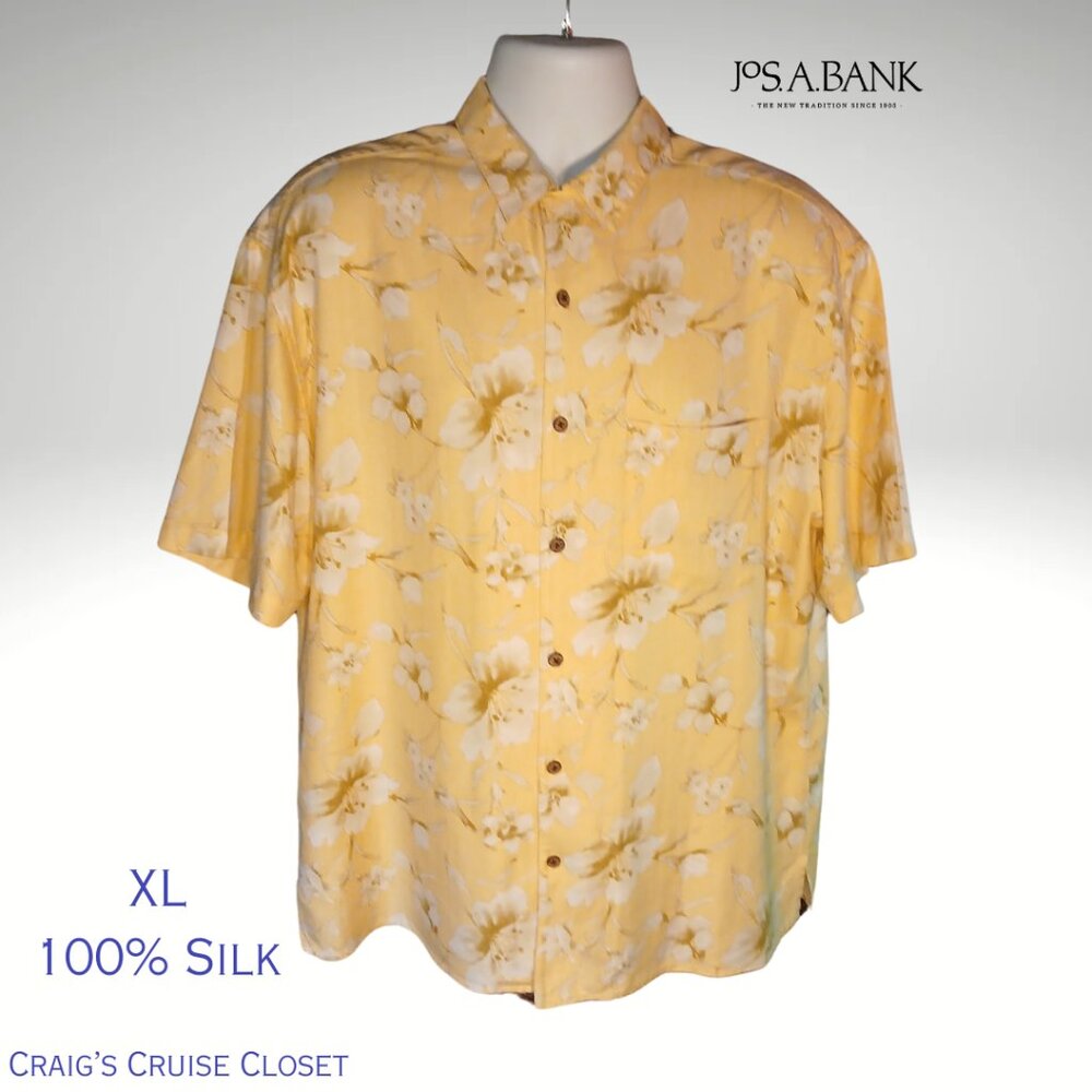 100% Silk Jos A. Bank Men's Hawaiian Shirt – Size XL